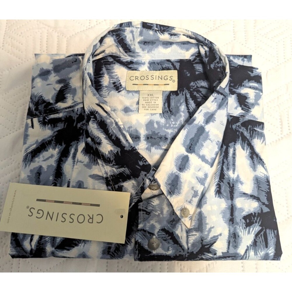 VTG Crossings Short Sleeve Mens XXL Blue Palm Tree Print NWT Imperfect